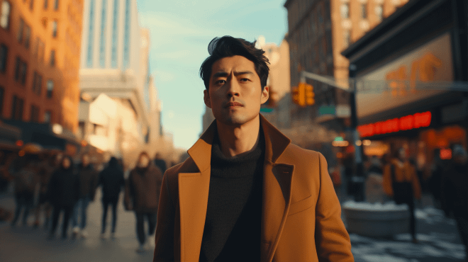 11 types of bad and negative people you should recognize and how to get rid of them better! 6 A determined man in a camel coat walking down a busy city street, representing the importance of avoiding bad and negative people to maintain a positive mindset.